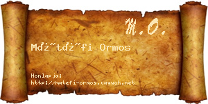 Mátéfi Ormos névjegykártya